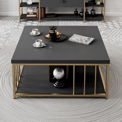 Zenn sofabord 90 x 90 cm - Antracit/guld