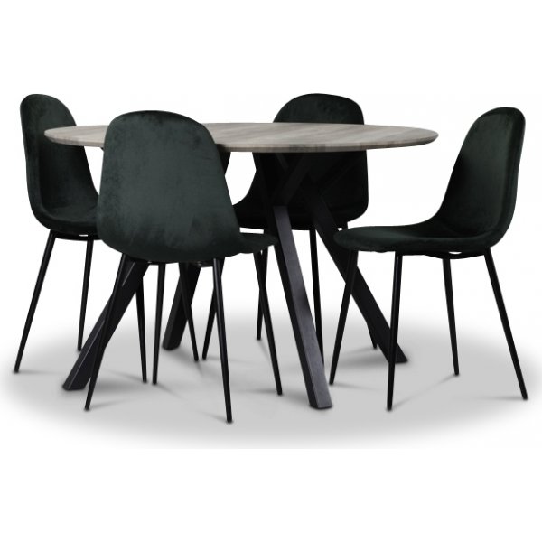 Smokey spisegruppe, rundt spisebord med 4 Carisma fljlstole - Mrkegrn + 3.00 x Mbelfdder