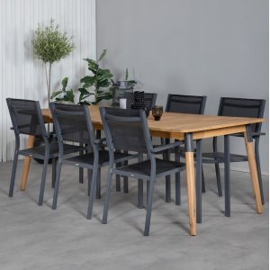 Juliansk udendrs spisegruppe med 6 Copacabana stole - Sort/Natur