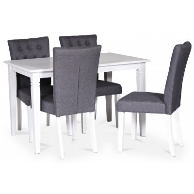 Sandhamn spisebordsst; 120 cm bord med 4 Crocket spisebordsstole i grt stof + Pletfjerner til mbler