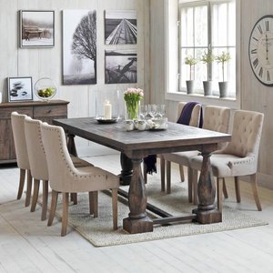Spisegruppe: Lamier spisebord - Brun + 6 x Tuva stol, beige - Let & antik behandlede ben + Pletfjerner til mbler