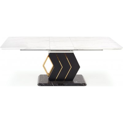 Vincenzo spisebord 160-200 x 90 cm - Hvid marmor/sort/guld