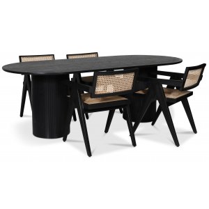 Nova spisebordssæt; ovalt spisebord, sortbejdset eg + 4 Strömsberg stole sort/rattan Nova spisebordssæt; ovalt spisebord, sortbejdset eg + 4 Strömsberg stole sort/rattan