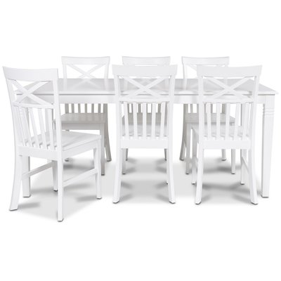 Mellby spisegruppe 180 cm bord hvid + 6 Mellby spisestole