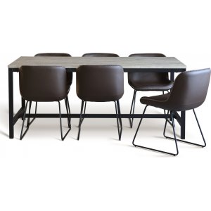 Texas spisegruppe med 6 Texas spisestuestole Brun PU + Texas spisebord hvidkalket 180x90 cm Texas spisegruppe med 6 Texas spisestuestole Brun PU + Texas spisebord hvidkalket 180x90 cm