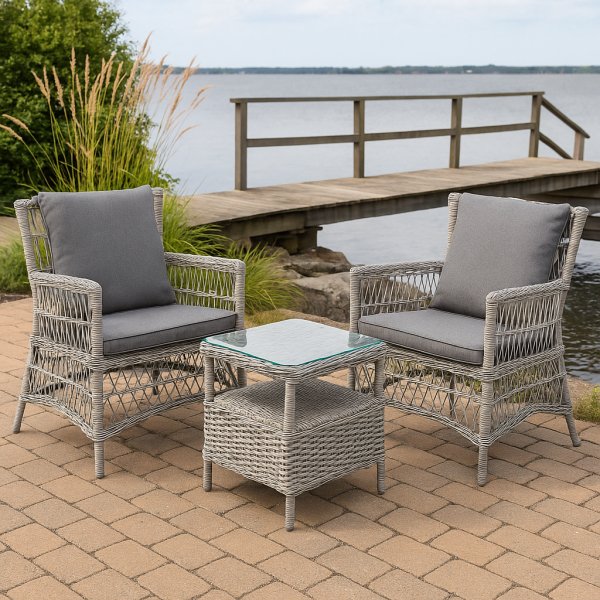 Cafst med 2 stole og bord 48 x 48 cm gr/rattan - Tor/Provence