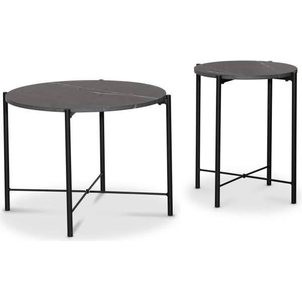 Wayne sidebord 60x60 cm + 40x40 cm - Gr marmorfoliering