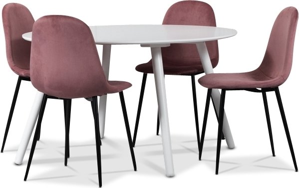 Rosvik spisegruppe, spisebord med 4 stk. Carisma Fljlsstole - Hvid/Rosa + 4.00 x Servietringe