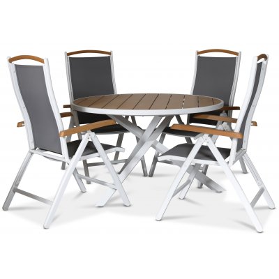 Spisebordsst Ekens, rundt spisebord med 4 positionsstole - Hvid / Imiteret tr