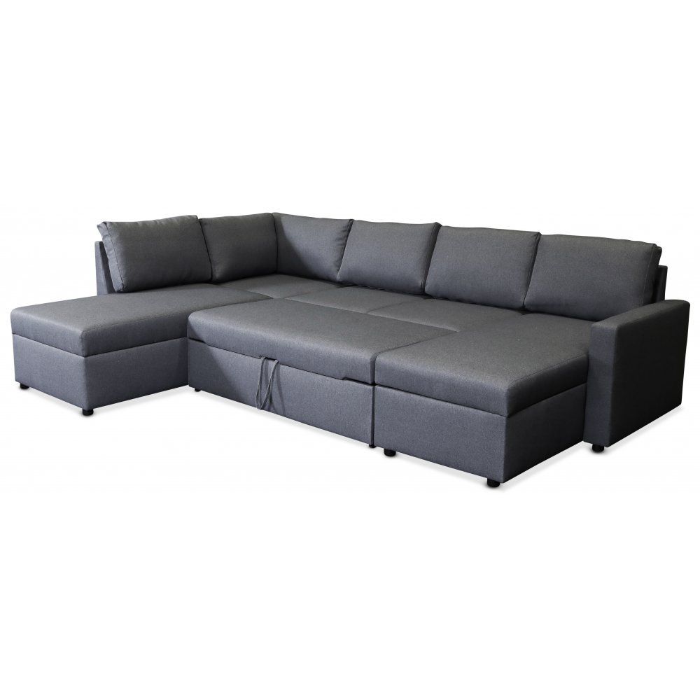 sovesofa opbevaring (U-sofa) venstre - Mørkegrå (stof) - DKK -