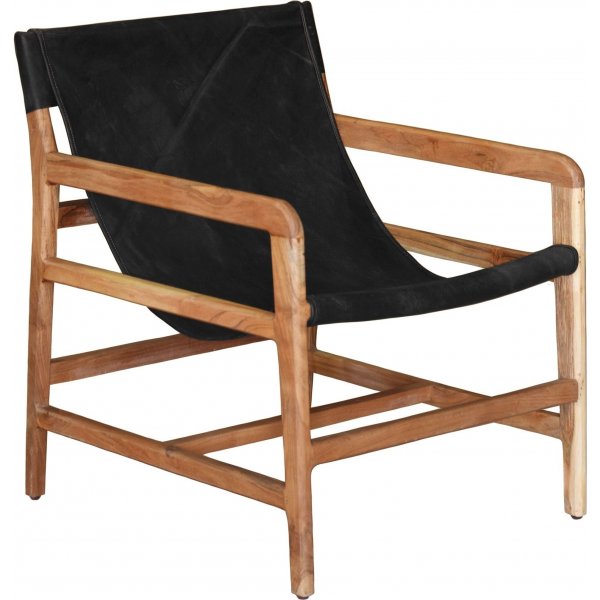 Porto lnestol i teak / sort anilin lder