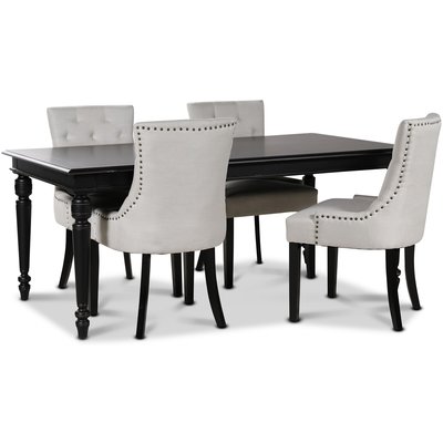Paris spisebord med sort bord med 4 stk Tuva stole i beige stof