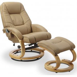 Lanzer massagestol med fodskammel - lys beige (PU) + Tekstilrensning til mbler