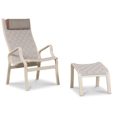 Svea lnestol med fodskammel - Sadelgjord / Whitewash + Mbelplejest til tekstiler