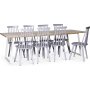 Edge spisestuest til 8 personer; Spisebord i hvid HPL 240x90 cm med 8 gr Dalsland kurvestole