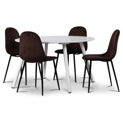Rosvik spisegruppe, spisebord med 4 stk. Carisma Fljlsstole - Hvid/Bordeaux