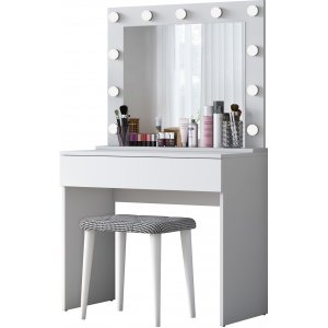 Bijou toiletbord med spejl og skammel 21 - 90 x 45 cm - Hvid