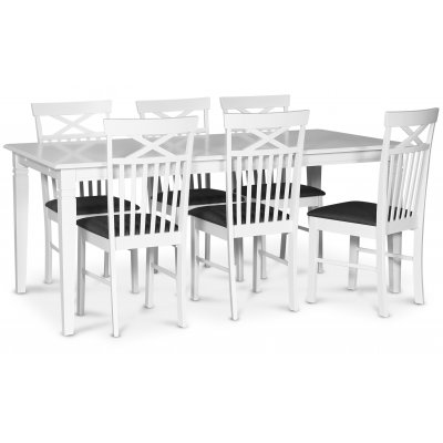 Sandhamn spisebordsst; 180x90 cm bord med 6 stk. Sofiero spisebordsstole