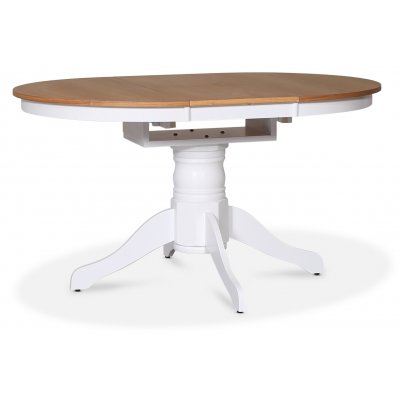 Fitchburg spisebordsst; Ovalt spisebord 106-141 cm - Hvid / Olieret Eg med 4 stk. Danderyd No.16 spisebordsstole Whitewash