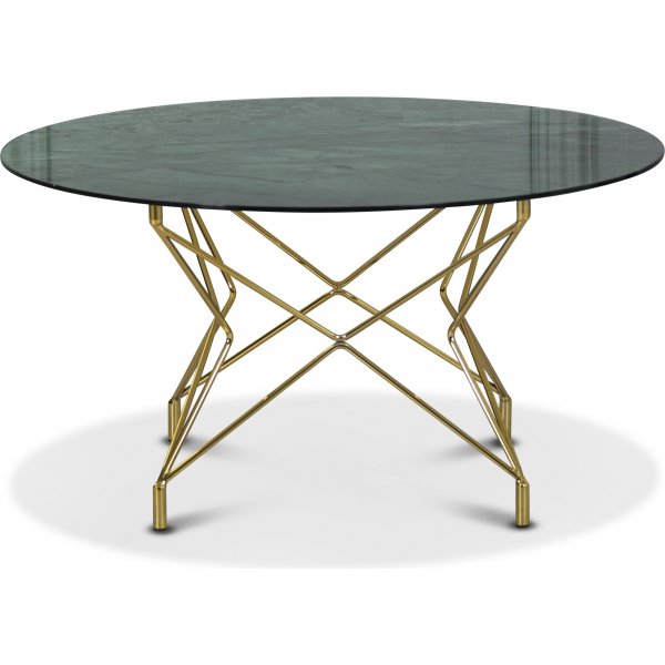 Sofabord Star 90 cm - Grnt marmoreret glas / messingsfarvet understel