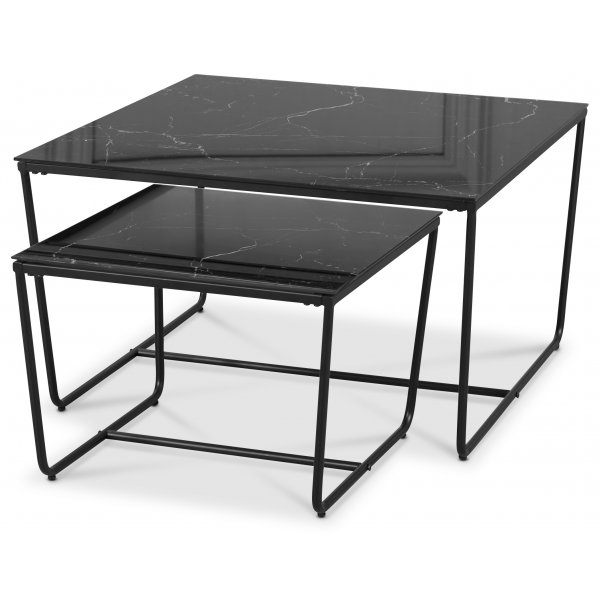 Stella bordst - Sort marmoreret glas / Sort underdel