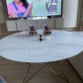 Kundebillede Sofabord Star 90 cm - Hvid marmoreret glas / messingfarvet underdel