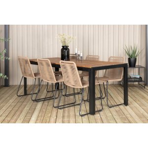 Bois udendrs spisegruppe med 6 Lindos stole - Beige/Sort