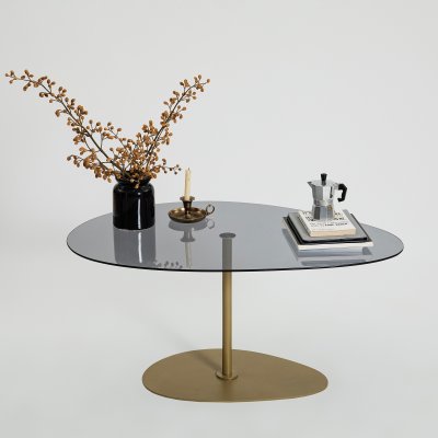 Porto sofabord 90 x 60 cm - Mrkegr/guld