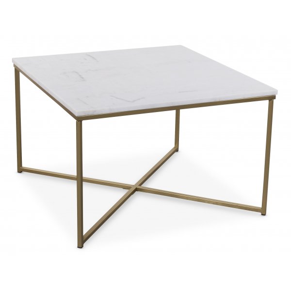 Maryland sofabord 75x75 cm - Hvid gte marmor / mat messing