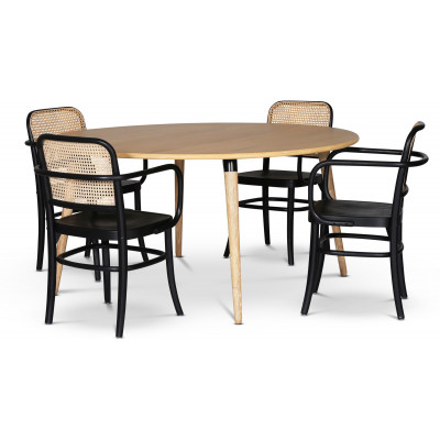 Omni spisegruppe, rundt spisebord 130 cm inkl. 4 Nemi sorte stel stole - Whitewash