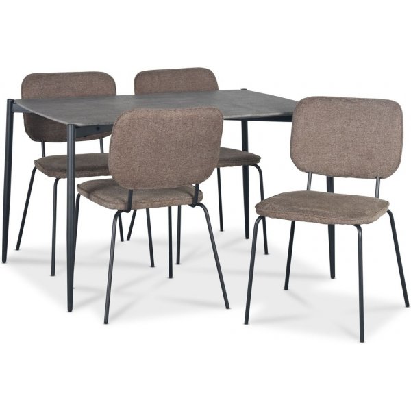 Lokrume spisebordsst 120 cm bord i betonimitation + 4 stk. Lokrume brune stole
