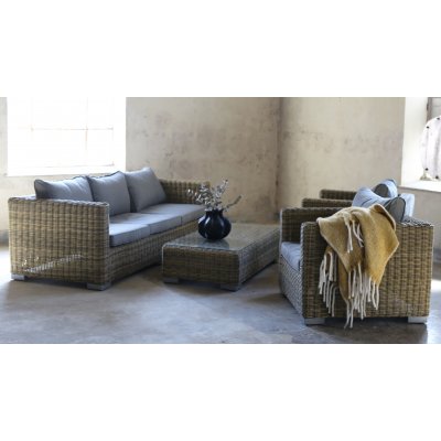Degern XL sofagruppe - Naturfarvet kunst-rattan + Mbelfdder