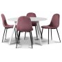 Rosvik spisegruppe, spisebord med 4 stk. Carisma Fljlsstole - Hvid/Rosa + 4.00 x Servietringe