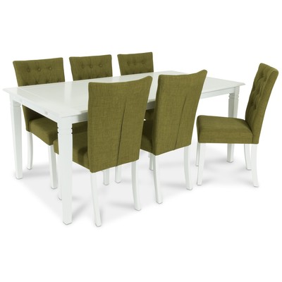 Sandhamn spisebordssæt 180 cm med 6 stk. Crocket stole - Hvid / Grøn