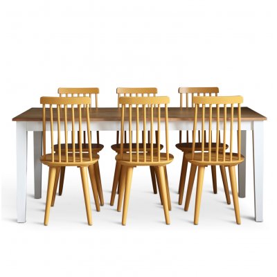 Dalsland spisegruppe: Spisebord i Eg/Hvid med 6 gule stokstole