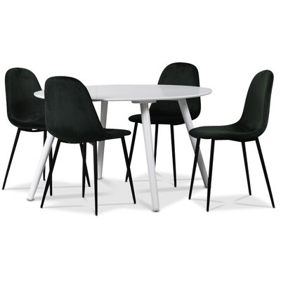 Rosvik spisegruppe, spisebord med 4 stk Carisma fljlstole - Hvid / Grn + 3.00 x Mbelfdder