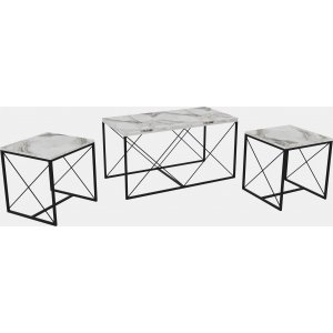 Ravina sofabord 45/100 x 45/50 cm - Hvid marmor/sort