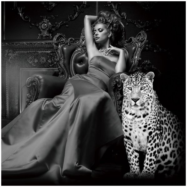 Glasmaleri - Guarding Leopard - 120x120 cm
