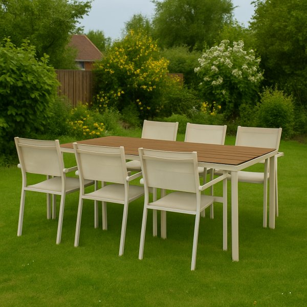 Spisest; 6 stole og spisebord 205 x 90 cm beige - Copacabana