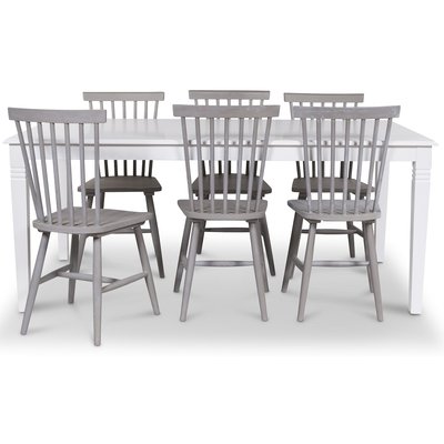 Mellby spisegruppe 180 cm bord hvid + 6 gr udkragningsstole