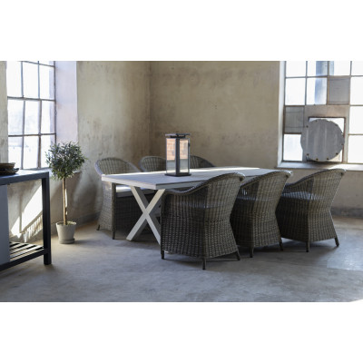Spisebordsst Mercury bord inkl. 6 lnestole - polyrattan / Hvid aluminium + Pletfjerner til mbler