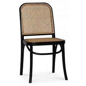Indiana stol af bøjet træ - Sort med rattan-sæde + Møbelplejesæt til tekstiler
