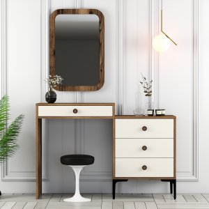 Liza toiletbord med spejl og opbevaring - Beige/valnd