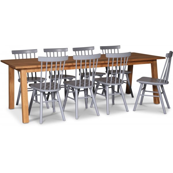 Saltsj spisebordsst 240 cm inkl. 8 gr Orust pindestole - Olieret egetrsfinr