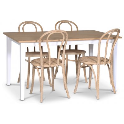 Fårö spisebordssæt; spisebord 140x90 cm - Hvid / olieret eg med 4 stk. Danderyd No.18 stole Whitewash
