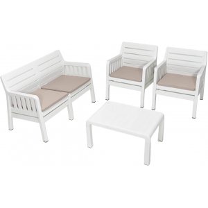 Lara loungegruppe med 2-personers sofa, 2 lnestole og bord - Hvid