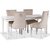 Paris spisebord med hvidt bord med 4 Tuva Decotique stole i beige fljl med baghndtag