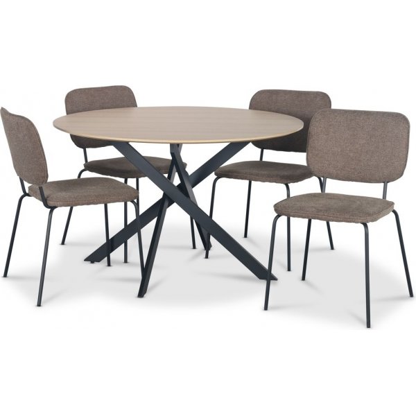 Hogrn spisebordsst 120 cm bord i lyst tr + 4 stk. Lokrume brune stole