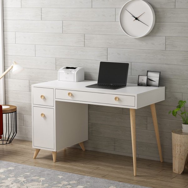 Inert skrivebord 120x60 cm - Hvid/eg