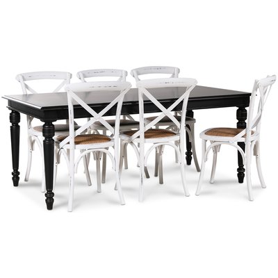 Paris spisegruppe 180 cm bord sort + 6 hvide Gaston spisestole